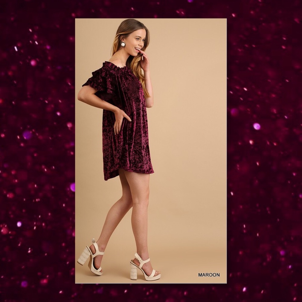 5⭐️RATED🆕 Crushed Velvet Off Shoulder Dress - Picture 2 of 3